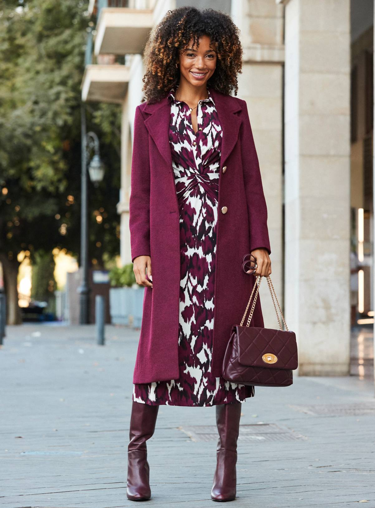 SOSANDAR Burgundy Floral Print Twist Front Shirt Dress 12 - Image 6